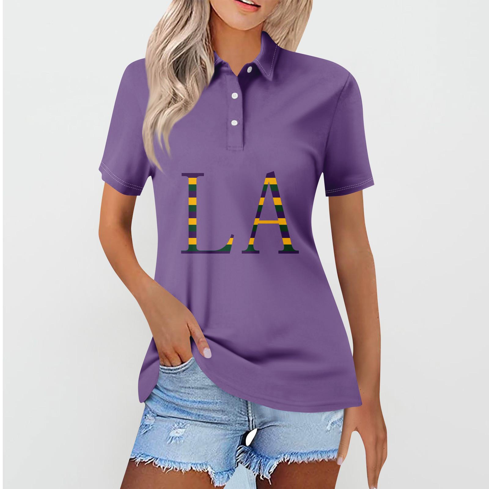 

Женская повседневная футболка с v-образным вырезом и коротким рукавом с цветочным принтом и декоративными пуговицами, топ L фиолетовый