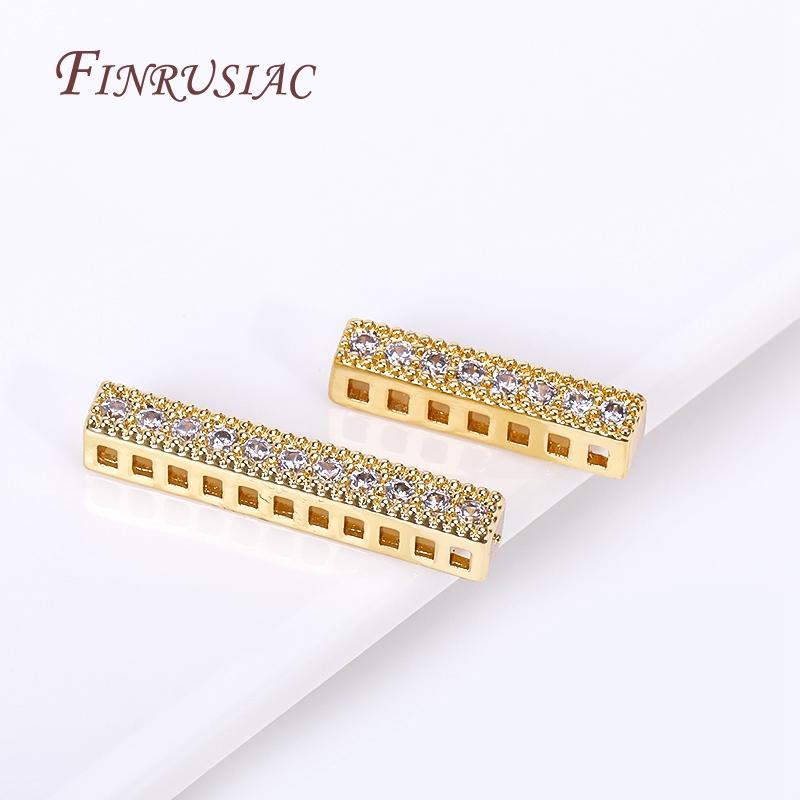 Per Fittings per Gioielli Fatti a Mano DIY, Ottone Placcato Oro 18K Metallo Intarsiato Perline di Zircone Separatori Connettore Quadrato Distanziatore