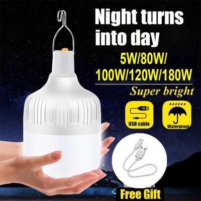 Bec de 180W Bec LED USB portabil Lampă reîncărcabilă Piață de noapte Încărcare Camping Lumină suspendată Cort Lanternă de pescuit Lampă de urgență Accesorii pentru exterior