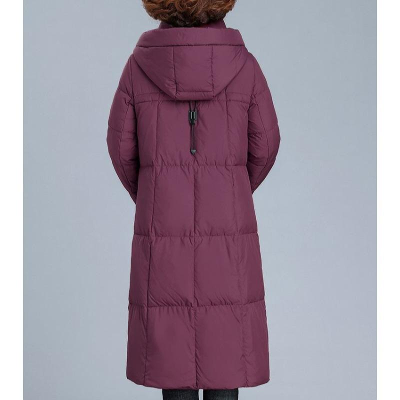Weinrot Langer Daunenmantel Damen Winter Dick Warm Gesteppt Baumwolljacke Mit Kapuze Locker Oberbekleidung