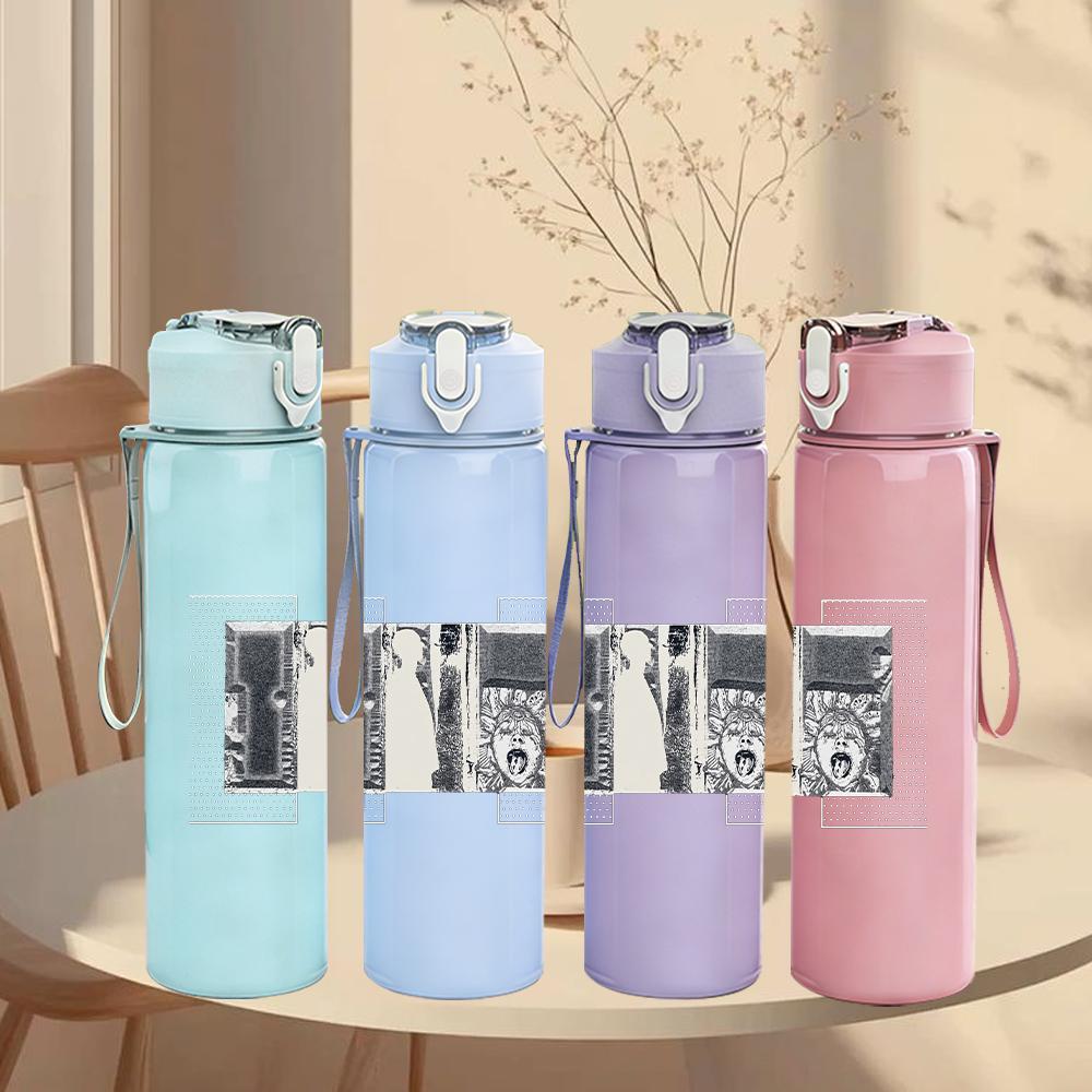 PC Small Rectangular Faded Text Print 750ml colorful plastic sports water bottle leakproof pop up lid with straw for outdoor work home use