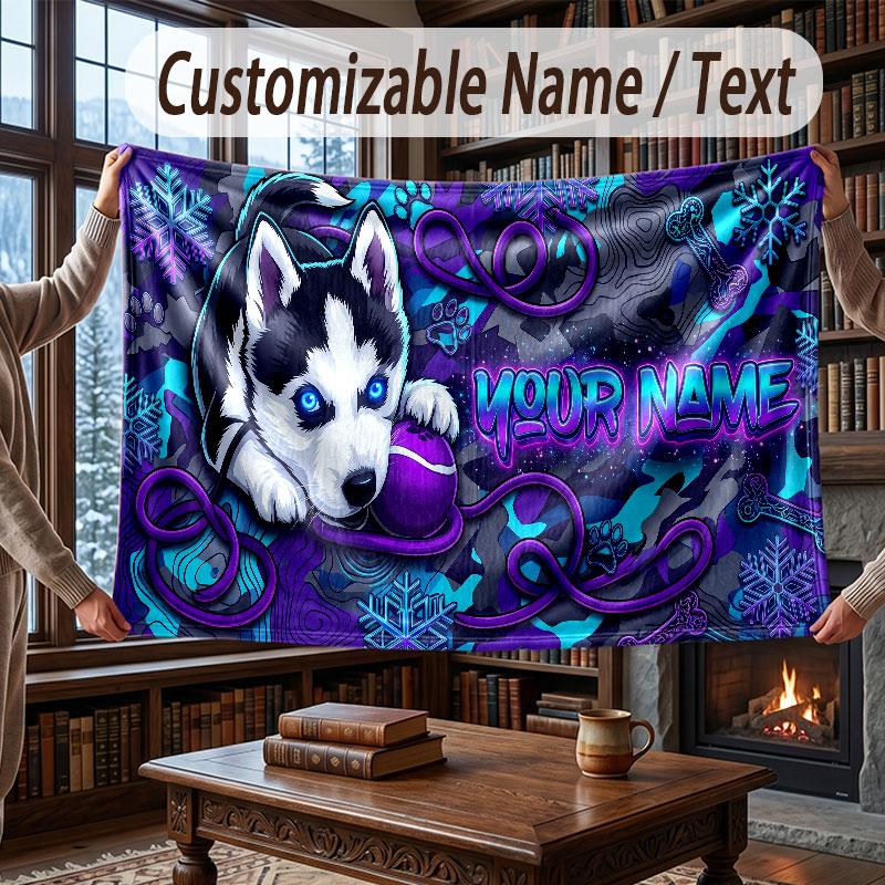Christmas Winter Theme Throw Blanket Custom Name Text Personalized Blanket Soft Cozy Blanket for Home Sofa Bed