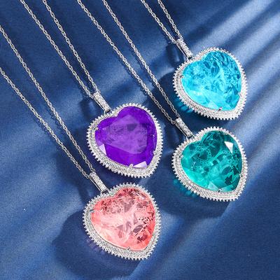 Schmuck Klassische Vintage Pulloverkette Großes Herz Farbiger Schatz Anhänger Halskette Hauptstein 32 * 32