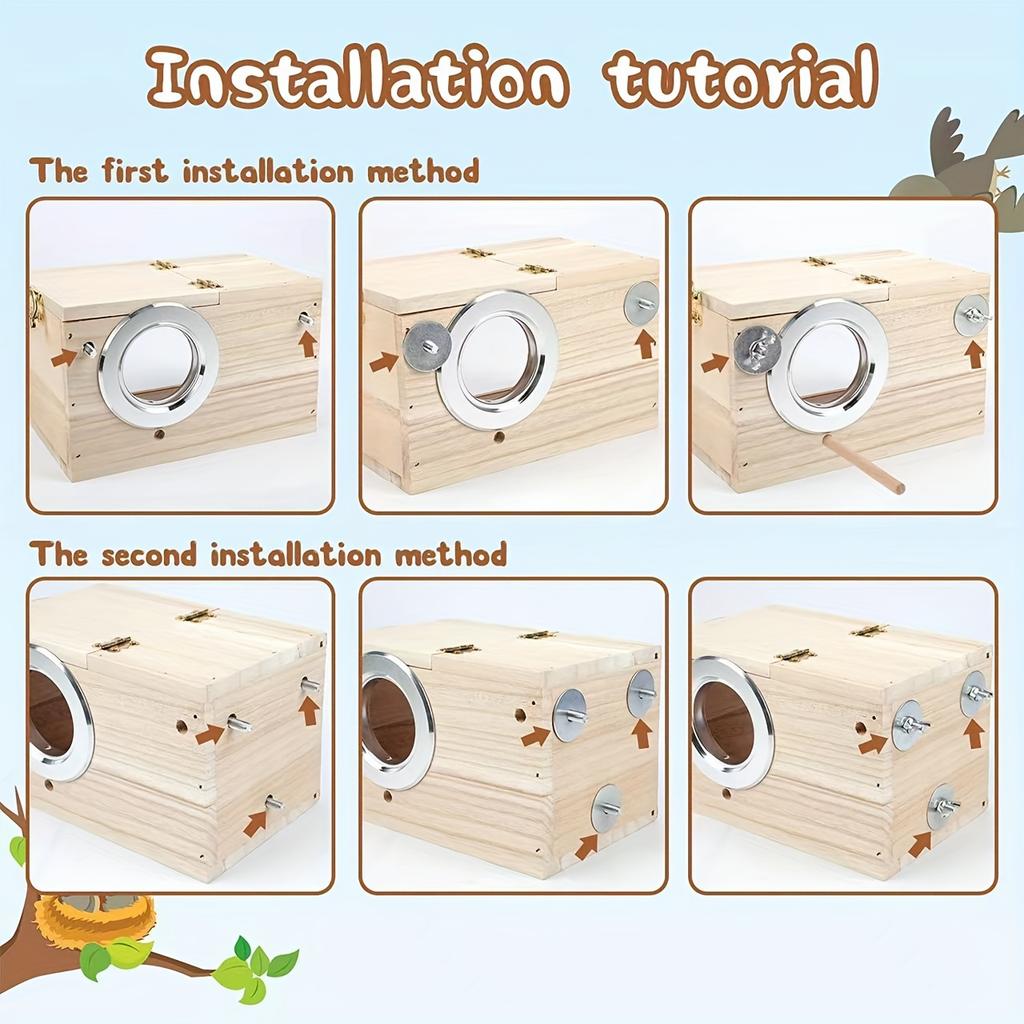 Wooden Bird Breeding Box S/M/L, Clear Acrylic Back, Easy Cleaning. For Parrots & Budgies. Perfect Gift for Bird Lovers!