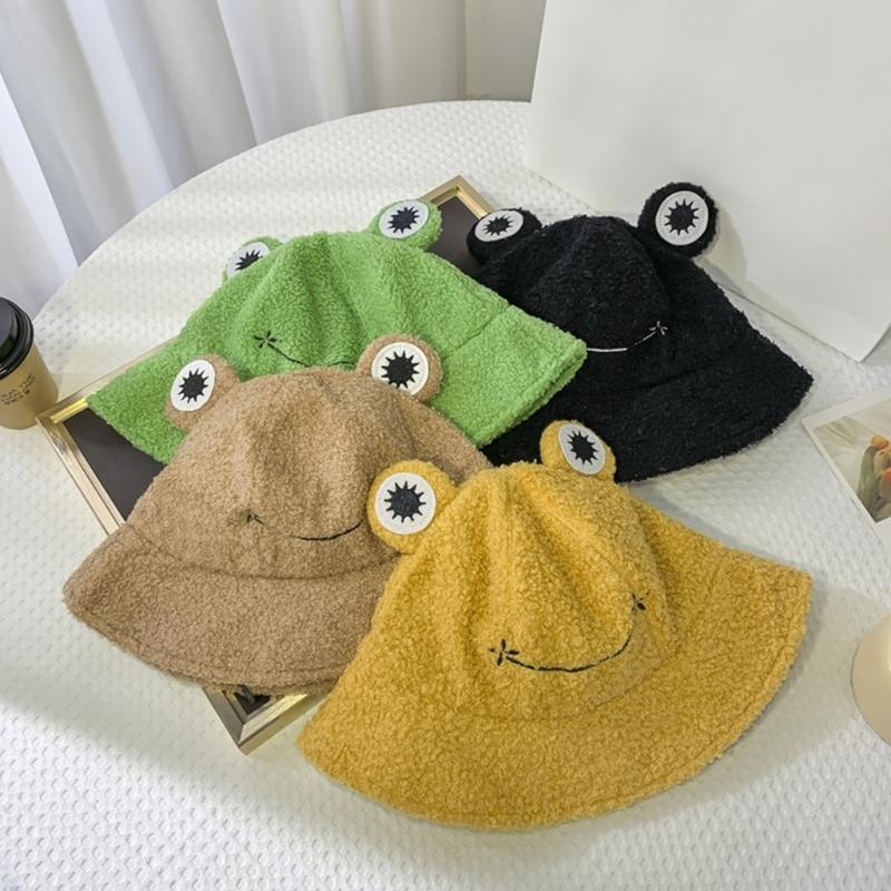 Winter Bucket Hat Polyester Plush Fisherman Caps for Women Men Keep Warm Cute Cartoon for Frog Style Trendy Accessories