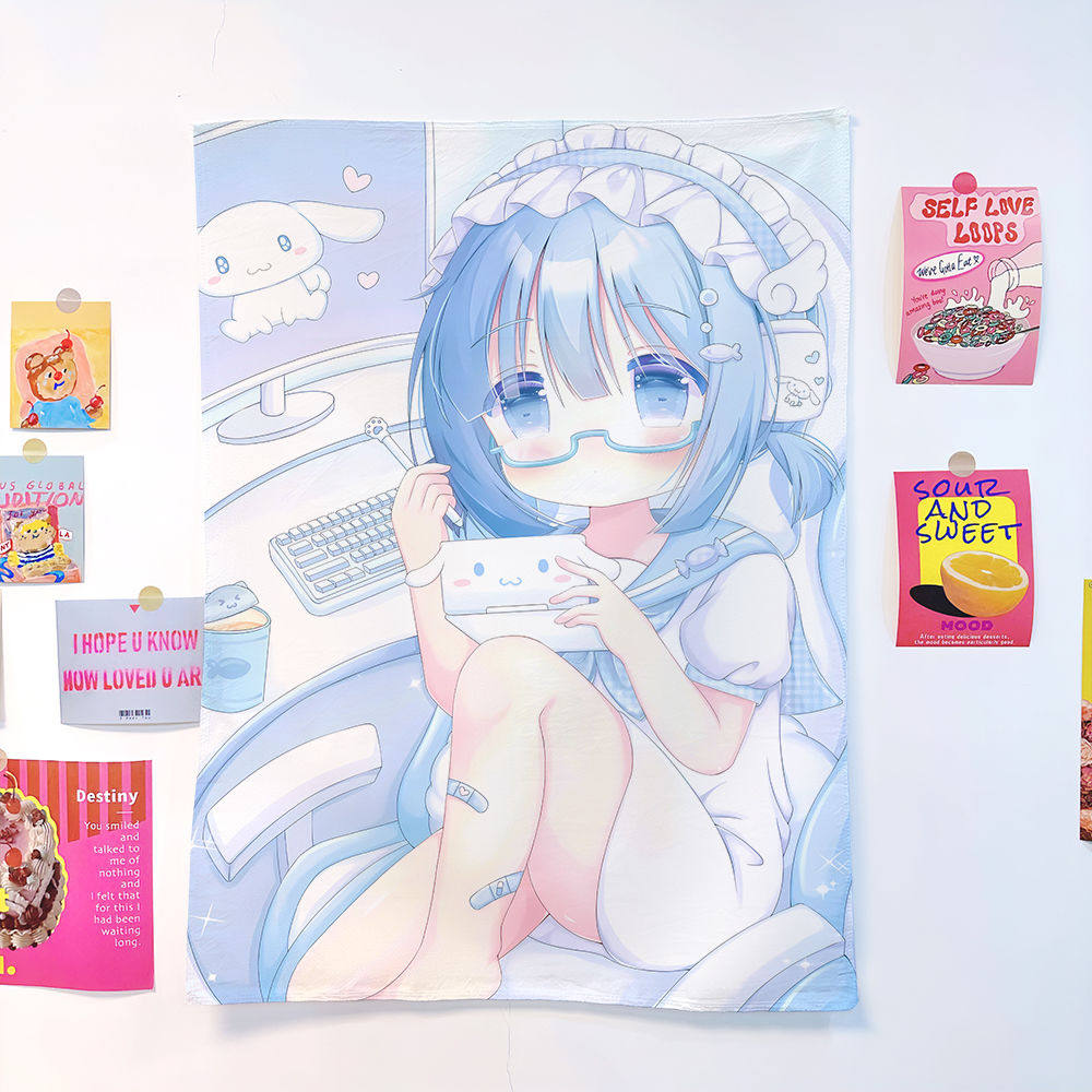 1Pc Mint Chocolate Cute Girl Tapestry, Sweet Girlish Heart Wall Hanging For Bedroom Dorm Room Home Wall Decor