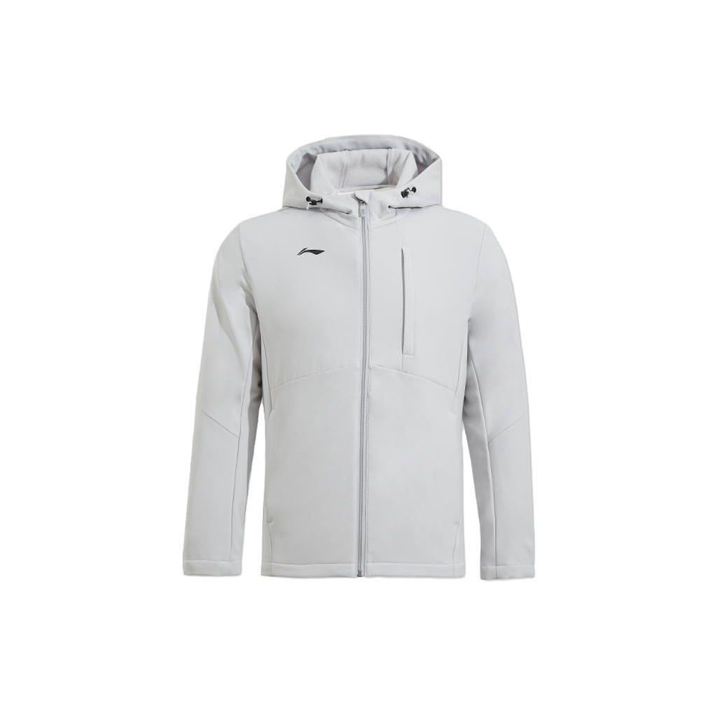 Li Ning Badminton Series Solid Color Hooded Zipper Water-Resistant Warm Fleece Sports Jacket Men Jacket Gray AFDT907-2
