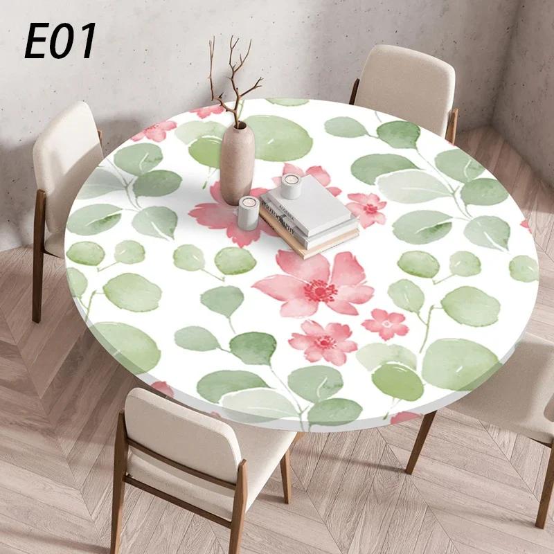60/90/120Cm Round Table Cover Waterproof Oil-Proof Tablecloth Elastic Kitchen Dining Wedding Party Table Cover Home Decoration