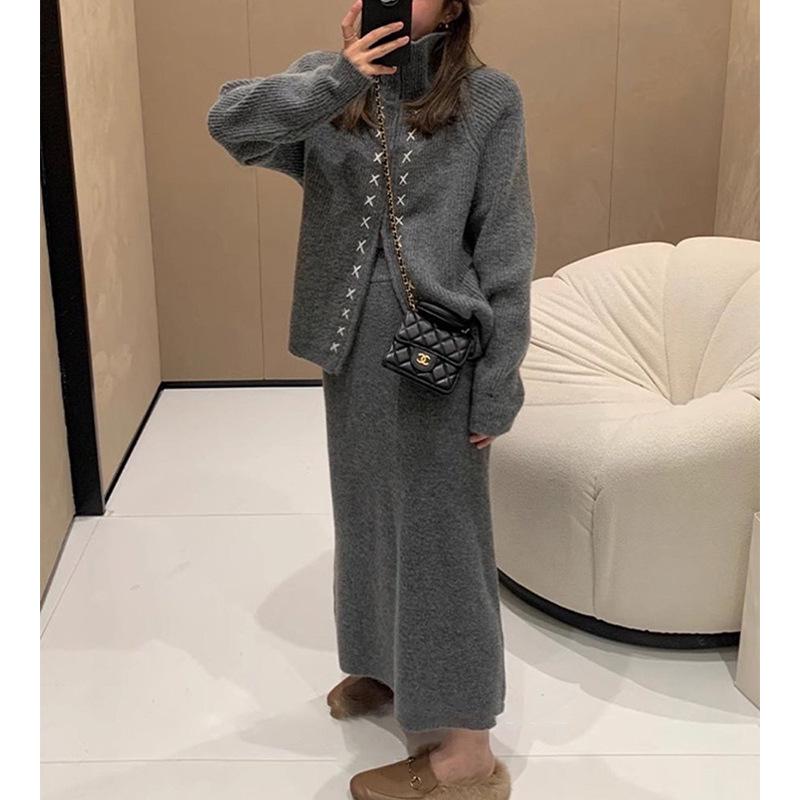 European Niche Spliced Knit Cardigan: Women's Autumn/Winter Lazy Style Sweater Coat