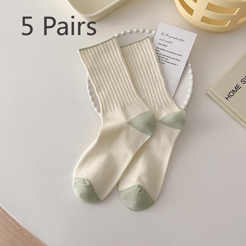 

5 пар женских носков-труб из хлопка контрастного цвета на весну и осень 5 Pairs зелёный