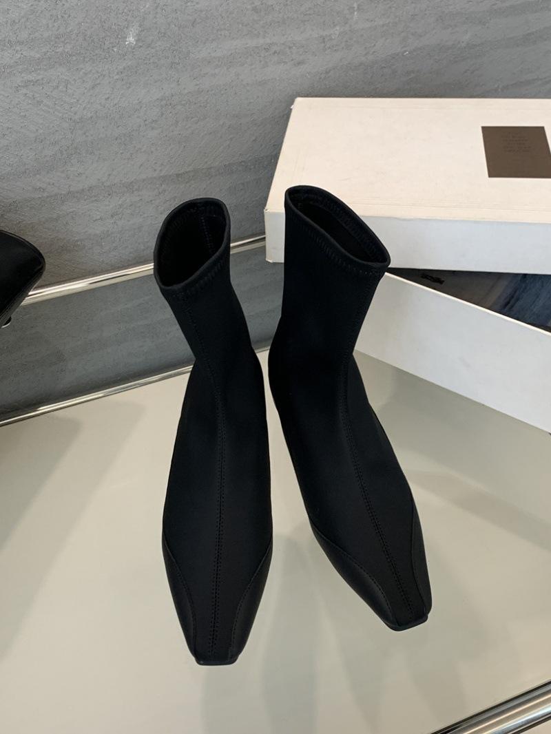 

2025 autumn new niche square head black socks boots women s thin short boots leg-wrapped elastic thin boots 39 чёрный
