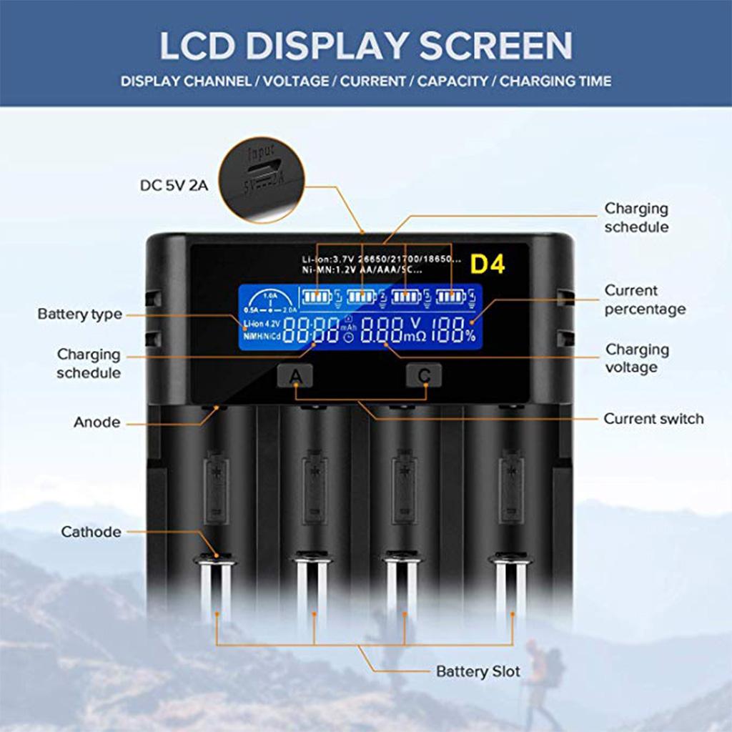18650 Battery Charger LCD Display Universal Smart Charger for Rechargeable Batteries 18650/6650/18490/17670/17500/16340