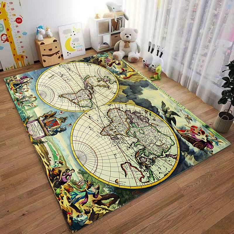 Vintage World Map Carpet suitable as a non-slip mat for the living room or bedroom sofa