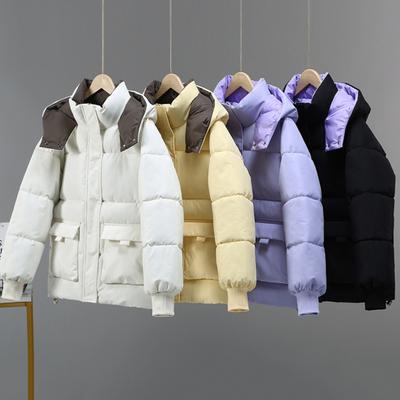 Winter Down Coat Padded Hooded Stand Collar Pockets Zip-up Parka Windproof