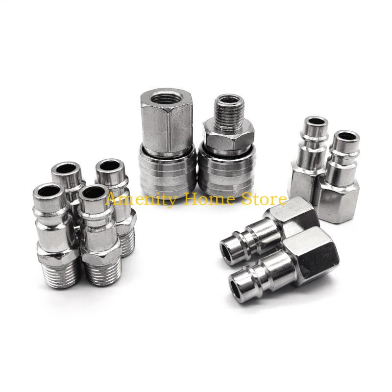 F26C 10pcs Versatile Air Compressor Fittings Male/Female Thread Quick Release Connector Set Convenient Air Line Connectors