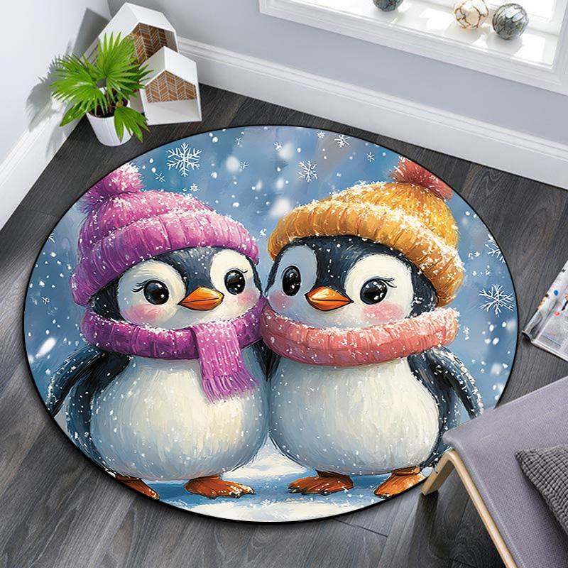 Penguin Round Area Rug,Carpet Rug for Living Room Bedroom Sofa Playroom Decor,Non-slip Floor Mat