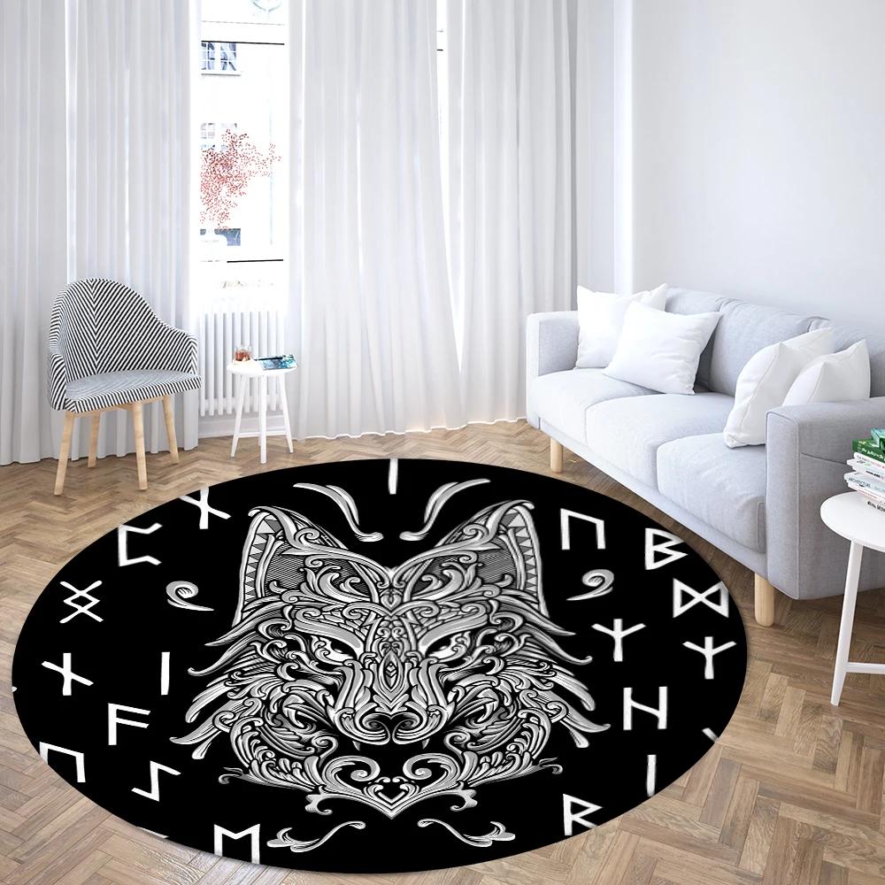 World Tree Round Rug Area Rug Viking Norse Mythology Print Round Carpet Living Room Bedroom Floor Mat Playroom Soft Round Carpet