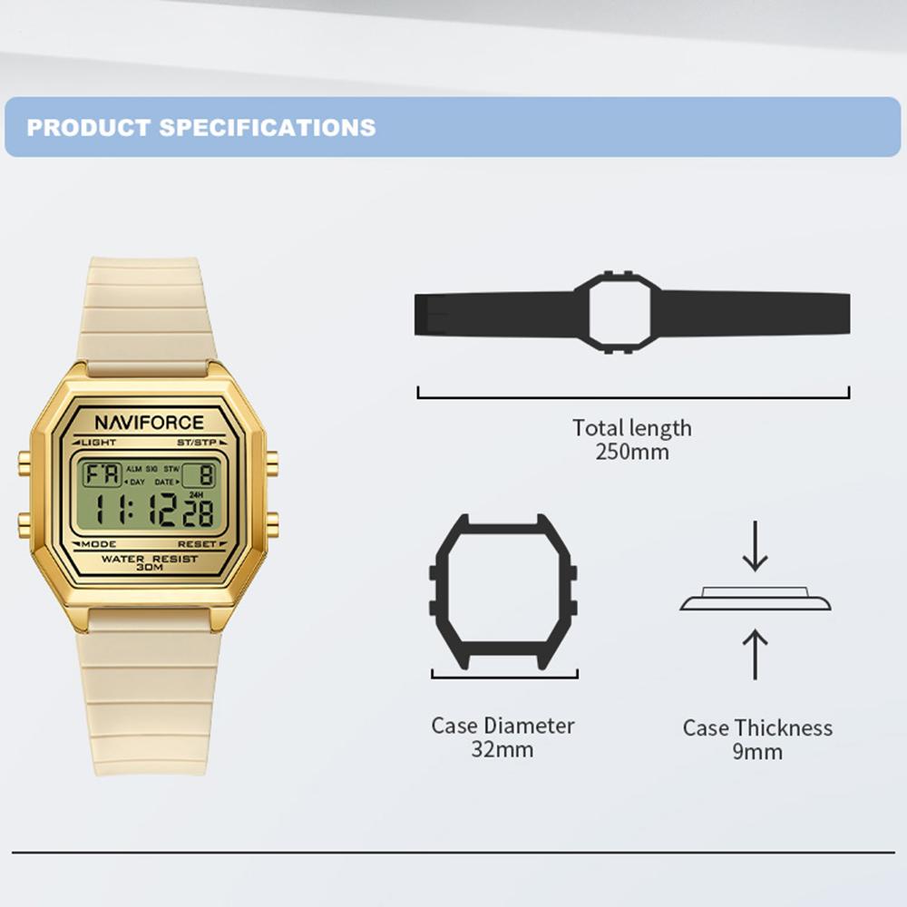 NAVIFORCE Lightweight Digital Watch for Lady Women Silicone Strap Night Pattern Alarm Calendar Chronograph Waterproof Ladies Casual Watch NF5063T