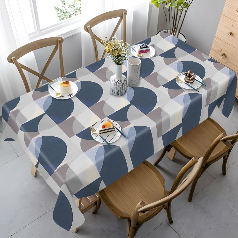 One geometric pattern tablecloth - blue, grey and white polyester rectangular table cover, suitable for partieszyc