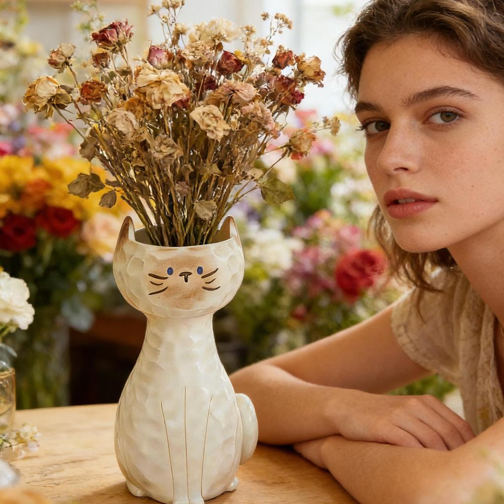 Siamese Cat Vase Cat Shaped Resin Floral Vase Decorative Dry Flower Arrangement Pot Home Decoration Gift For Cat Lovers