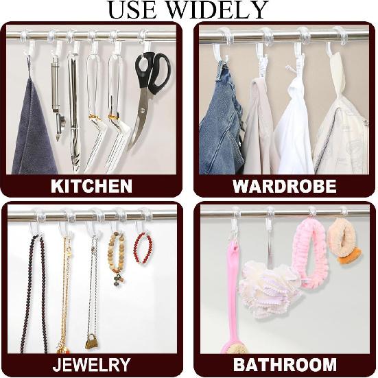 C-Shape Clear Shower Curtain Hooks for Shower Curtain, 12PCS Plastic Smooth Sliding Anti-Drop Shower Curtain Rings, Rust Resistant Decorative Shower