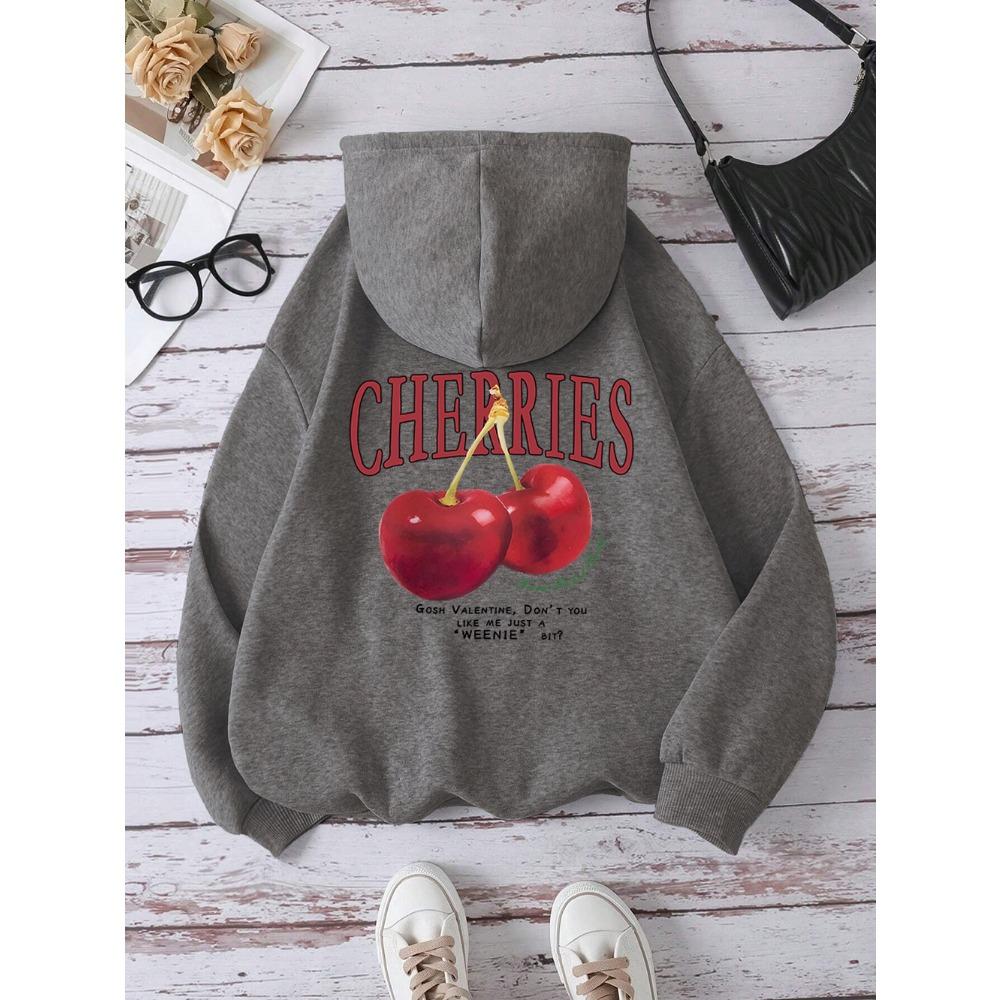 Cherries Printed Funny Print Hoody Men Women Hip Hop Pullover Hoodie Loose Warm Sweatshirt Fashion Clothing