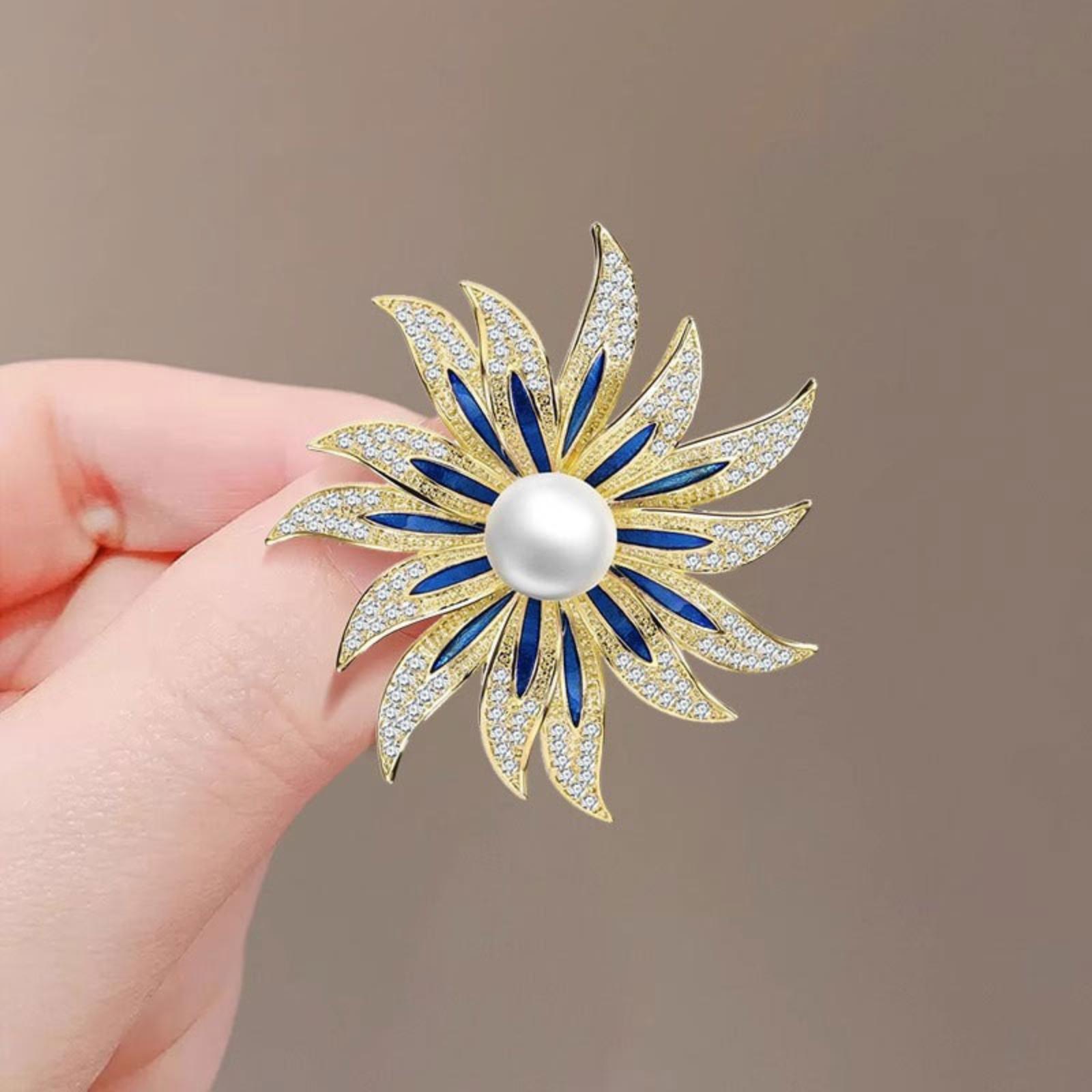 Брошь «Подсолнух с жемчугом» для женского пальто, бутоньерка One Size