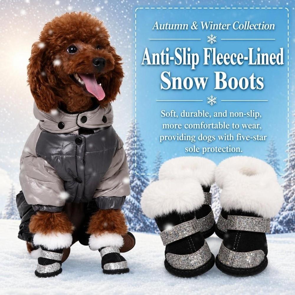 4Pcs Plush Winter Dog Shoes Anti-slip Cats Puppy Socks Fashion Pet Shoes Cat