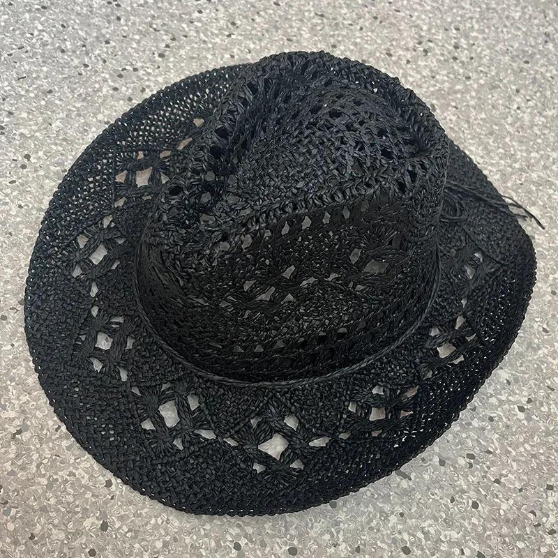 Summer Bohemian Shell Straw Hat Beach Women Men Cowboy Hats Wooden Beads Hollow Out Western Wide Brim Sun Hat Holiday Cap
