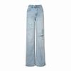Spring Summer Rhinestone Ripped Split Hem Narrow Wide Leg Slim Straight Trendy Floor Denim Pants Women Casual Pants Oversize Denim Trousers