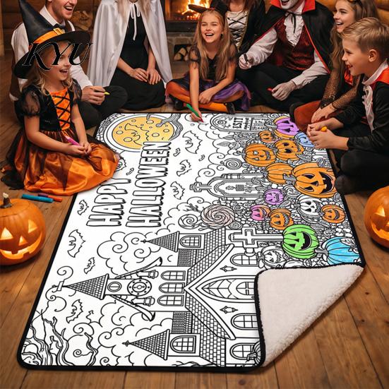 Creative Activity for Women Halloween DIY Coloring Blanket, Color Your Own Throw Blanket with Optional Art Therapy Gifts 24 Markers, Washable