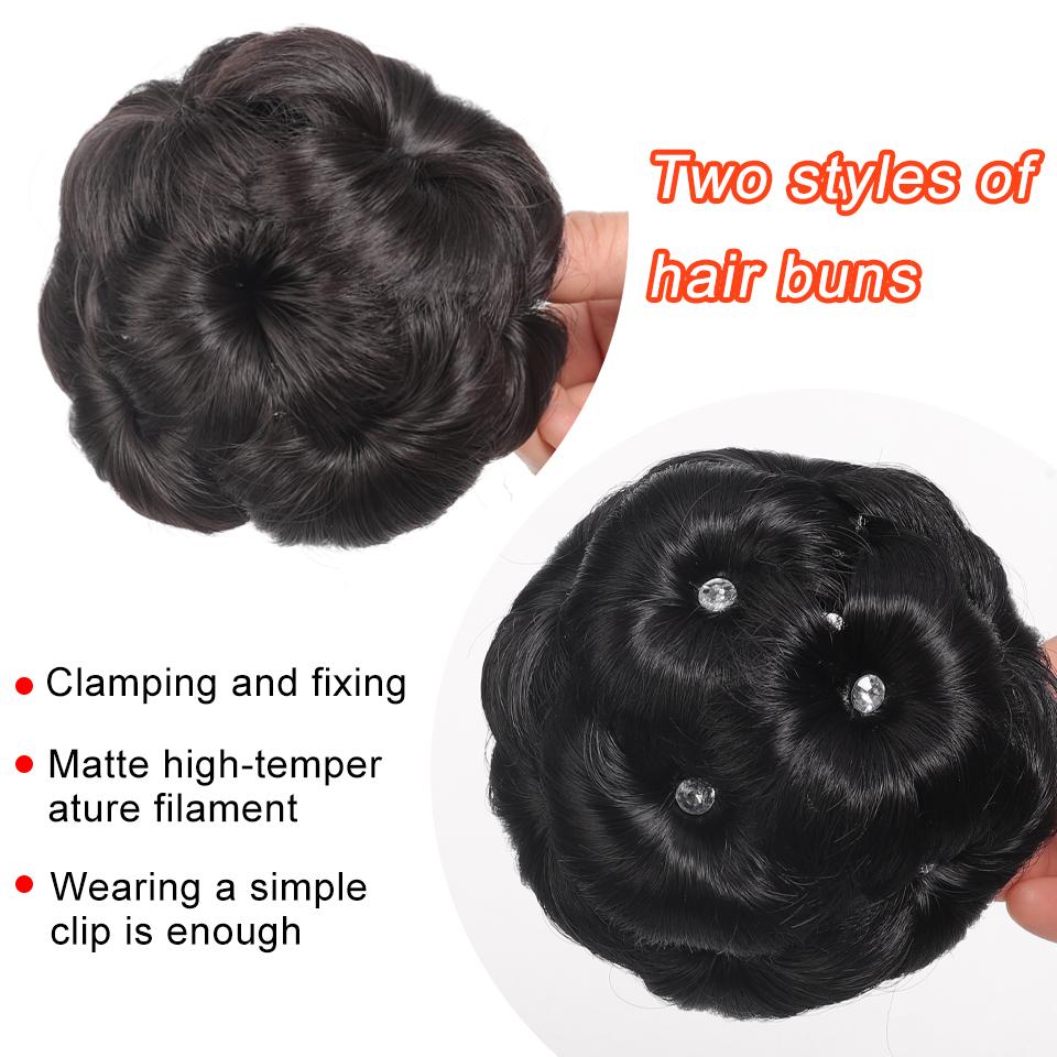 Synthetic Hair Bun Chignon Diamond Clip On Pad Updo Round Flower Donut Shape Stylish Hairpiece for Party Wedding Quick Hairstyle