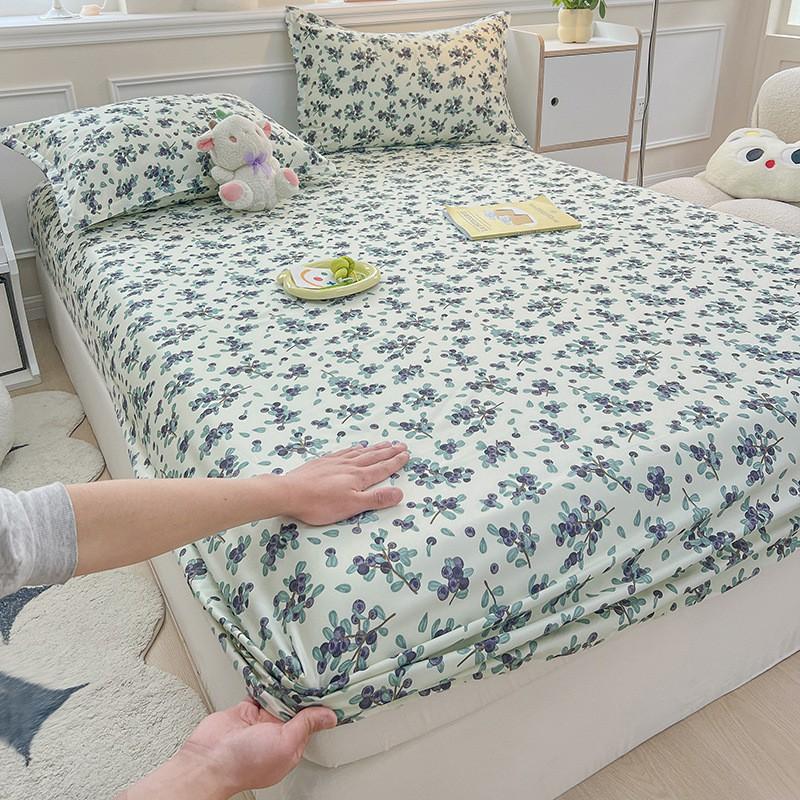 Washed Cotton Fitted Sheet Mattress Protector Non-Slip Bed Cover Pillowcase Set Modern Minimalist