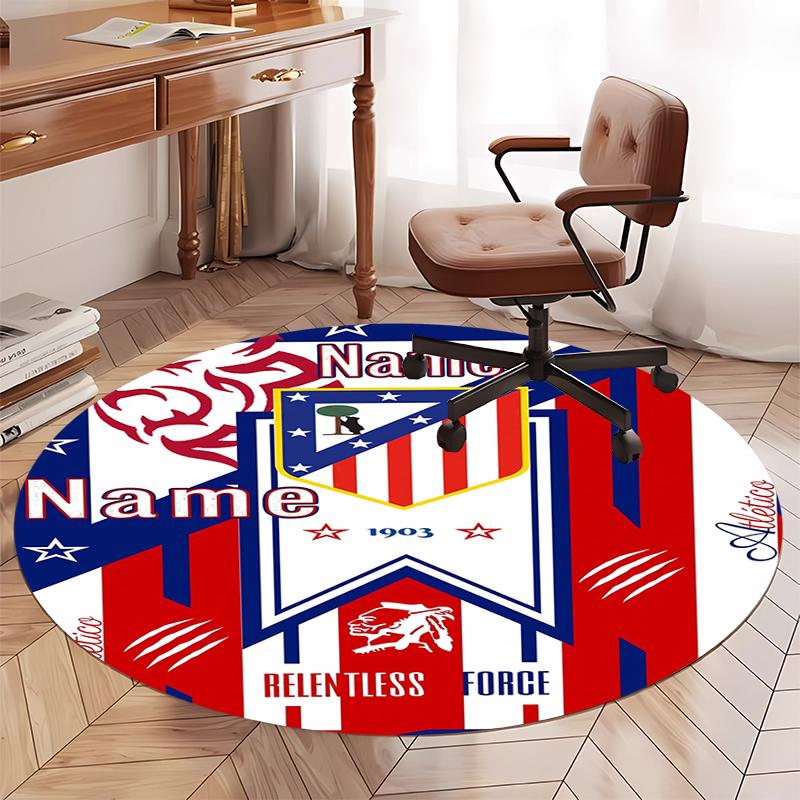 Custom Name Atlético Madrid Printed Round Rug Carpet Chair Rug Area Rug Entryway Doormats,for Office Chair Living Room Bedroom Kitchen Room.