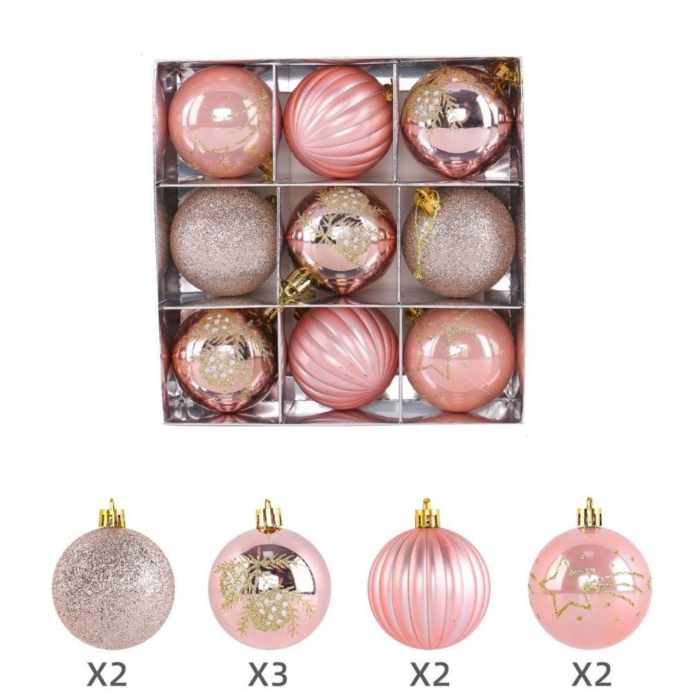 9Pcs/Set Plastic Christmas Balls with Gold Pattern Red Christmas Balls Pendant Decorative Shatterproof Xmas Tree Ornaments