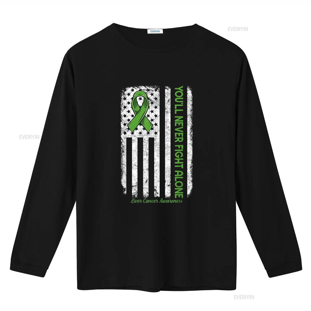 You Ll Never Fight Alone Flag Green Liver Cancer Awareness T Shirt Vintage Washed Versatile Breathable Stretched Casual Stylish
