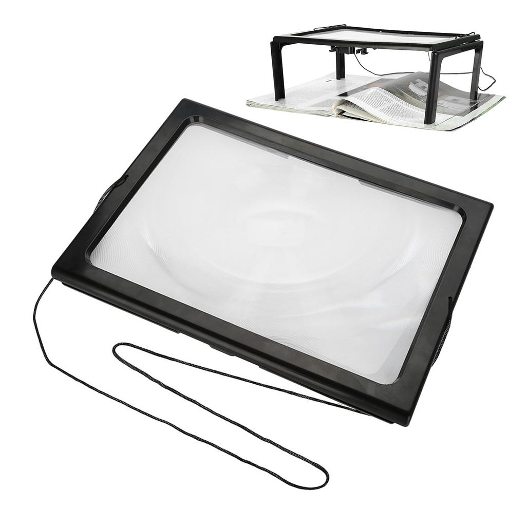 Foldable Ultrathin A4 Full Page Magnifying Glass with 3X Magnifier 4 LED Lights for Reading