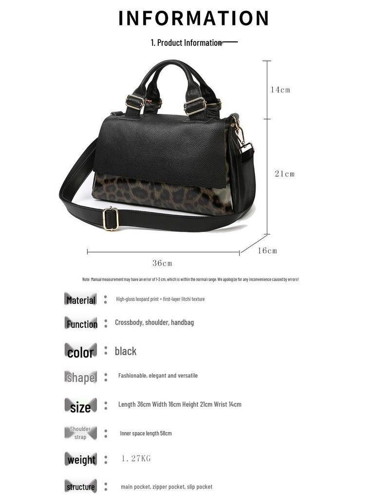 Leopard Print Women's Genuine Leather Commuter Tote & Crossbody Bag - Large Capacity Cowhide Shoulder Bag