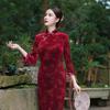 1011 autumn and winter new velvet improved cheongsam large size long nine-quarter sleeve wedding ceremony performance