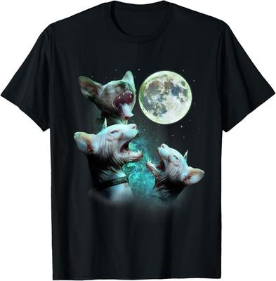 Three Hairless Sphynx Cats Howl At Moon 3 Wolfs Funny Parody T-Shirt Unisex T-Shirt