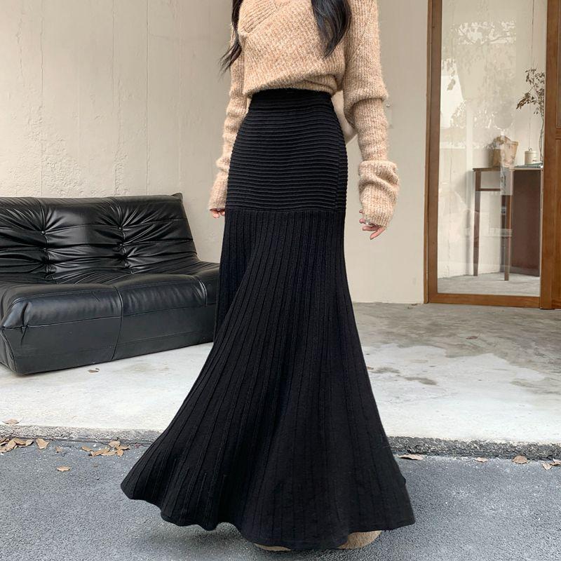 

Женская осенне-зимняя вязаная юбка-рыбка: Эластичная талия, Высокая талия, Стройнящая, Облегающая юбка средней длины One Size [fits 80-135]