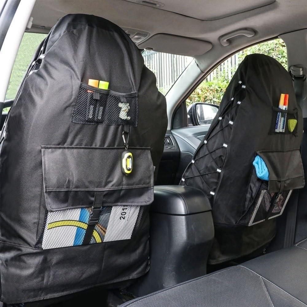 Oxford Cloth Car Front Seat Cover Adjustable Size Waterproof Seat Protector Organizer Pocket Durable Seat Back Organizer