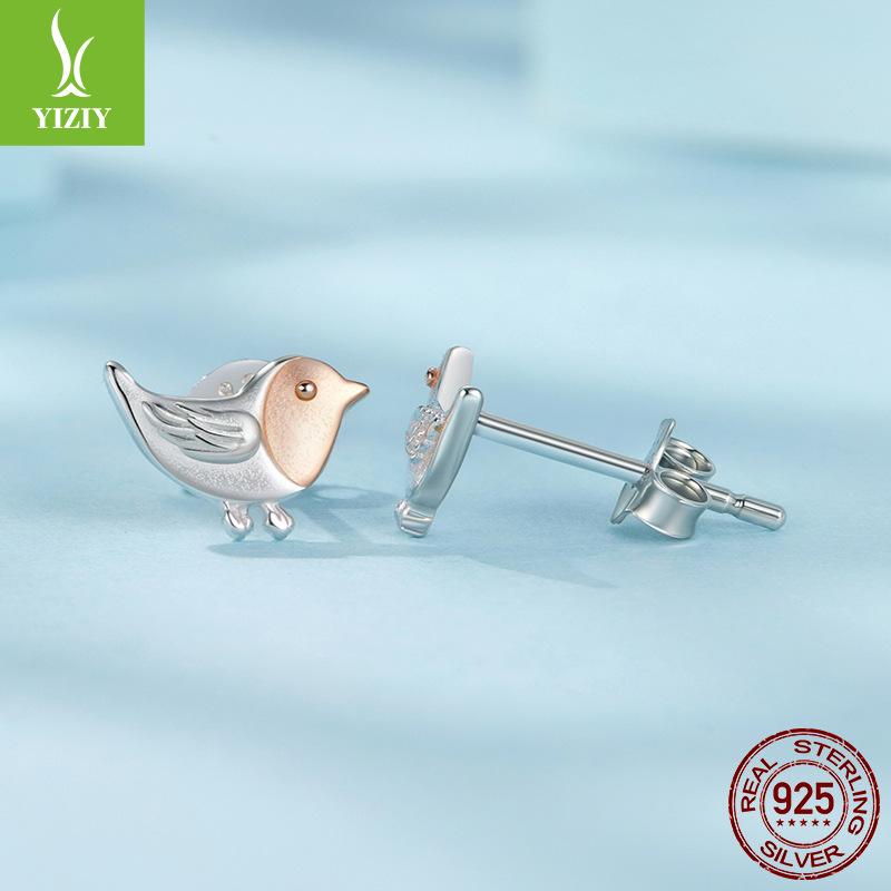 

Маленькие свежие серьги-пусеты в виде трехмерных птичек из стерлингового серебра 925 пробы, умные и маленькие серьги-пусеты в лесном стиле. 925 silver