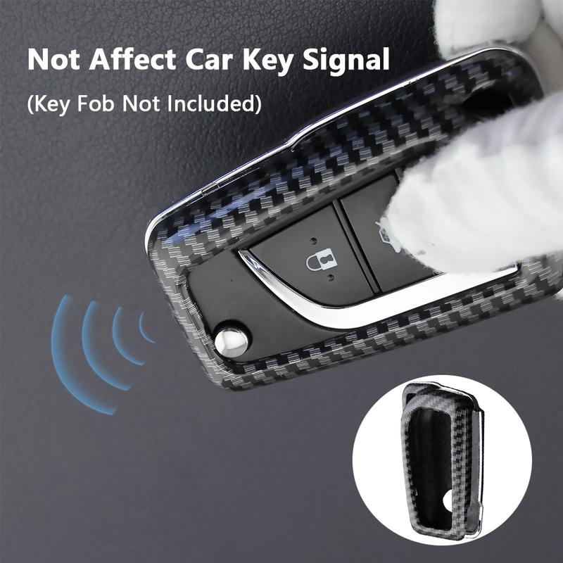 Carbon Fiber Style Car Key Fob Case Cover Shell with Keychain For Toyota RAV4 Camry C-HR Corolla Hatchback