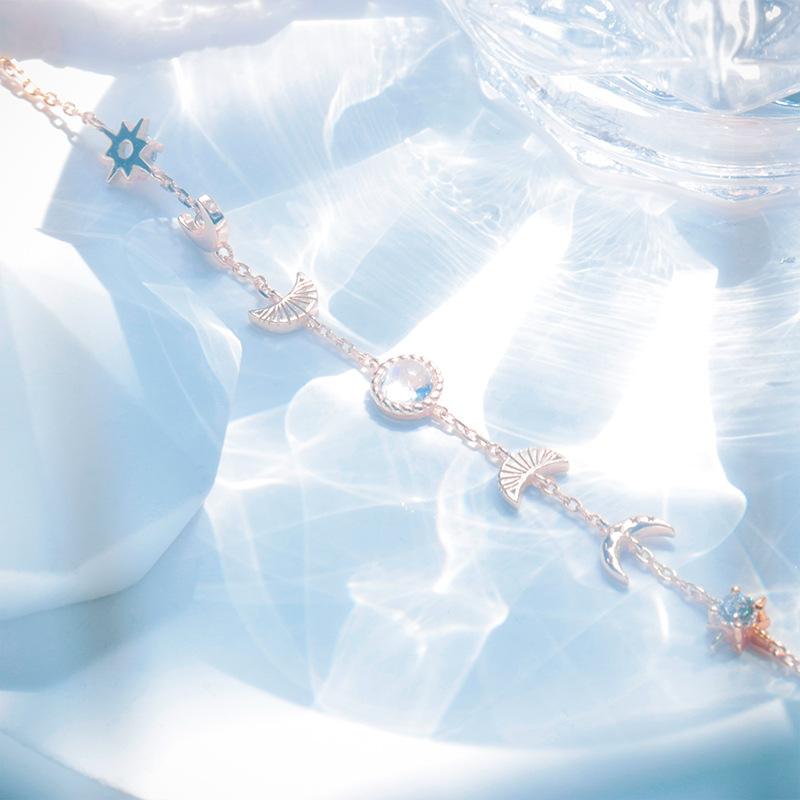 Fashionable New 925 Sterling Silver Moon And Star Chain Bracelet Is Suitable For Women 'S Sterling Silver Jewelry