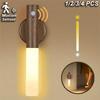 1/2/3/4PCS LED Night Light Wood Grain Wall Lights Motion Sensor Lamp  Rechargeable Magnetic for Bedroom Bedside Stairs Hallway