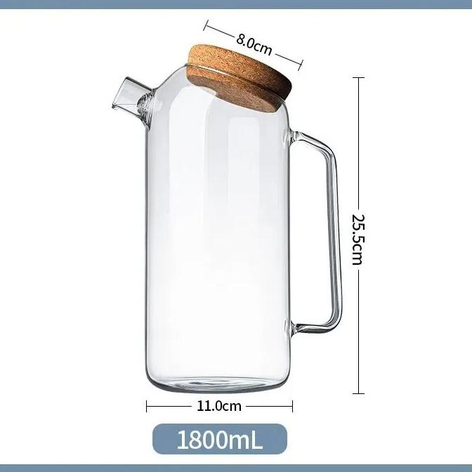 Creative Borosilicate Glass Teapot with Cork Lid & Handle | Large Capacity Water & Juice Kettle