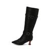 Fashion Women Victorian Pointed Toe Mid-Calf Boots Leather Rivet Buckle Punk Lace Up Strange Steampunk High Heel Shoes Plus Size 34-46