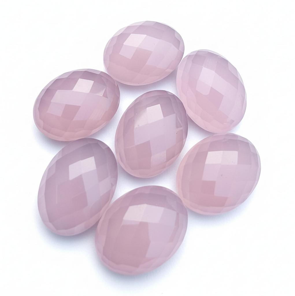 Natural Pink Lavender Chalcedony Oval Gemstones with Checkerboard Facets
