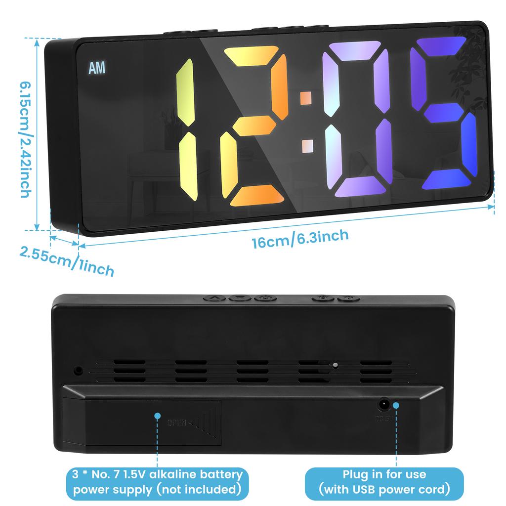 LED Digital Alarm Clock 12/24H Display 3 Levels Dimmable USB/Battery Operated Desktop Clock Voice Control Bedside Alarm Clock